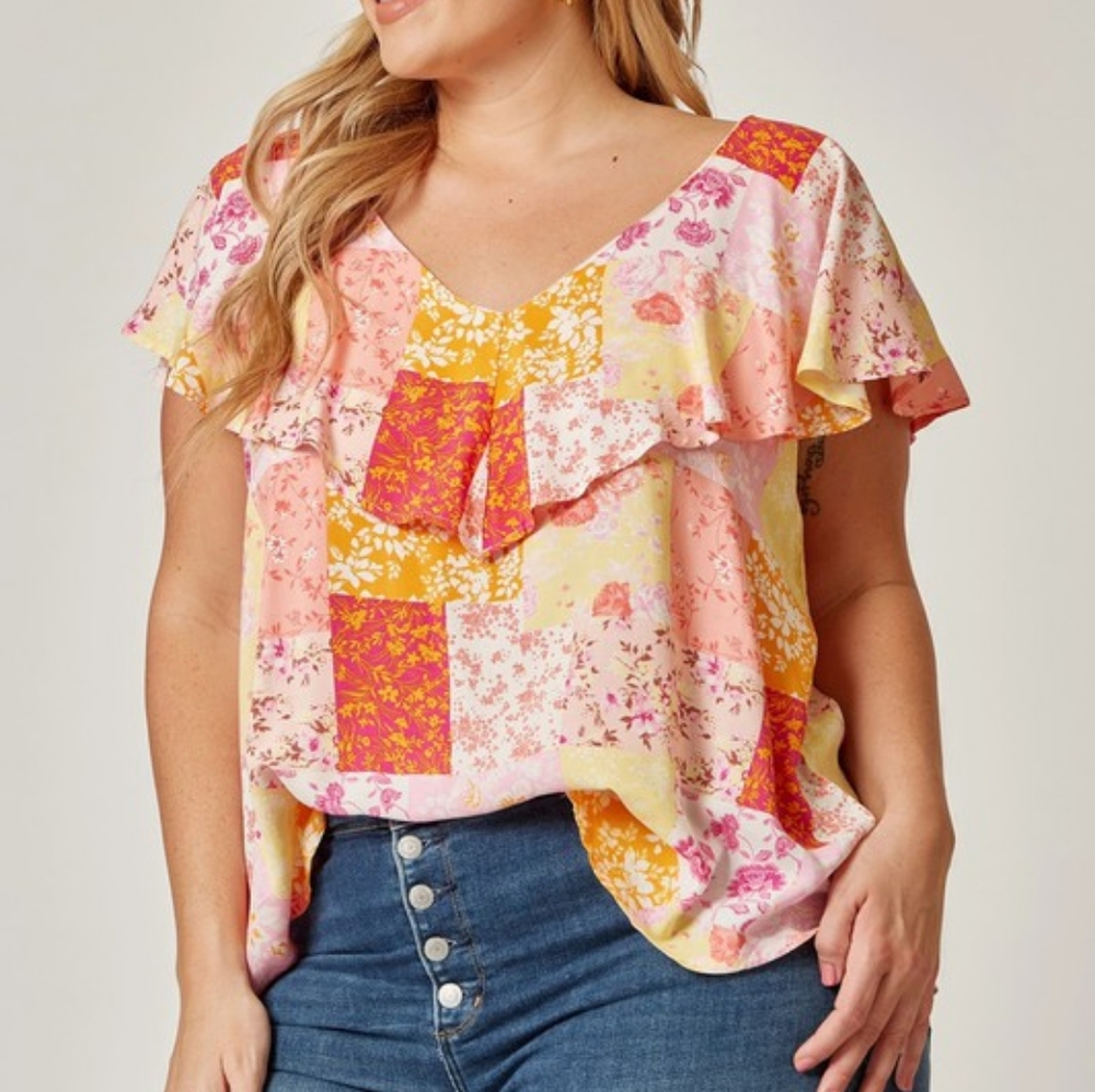 Patchwork Orange Blouse - Picture 4 of 4